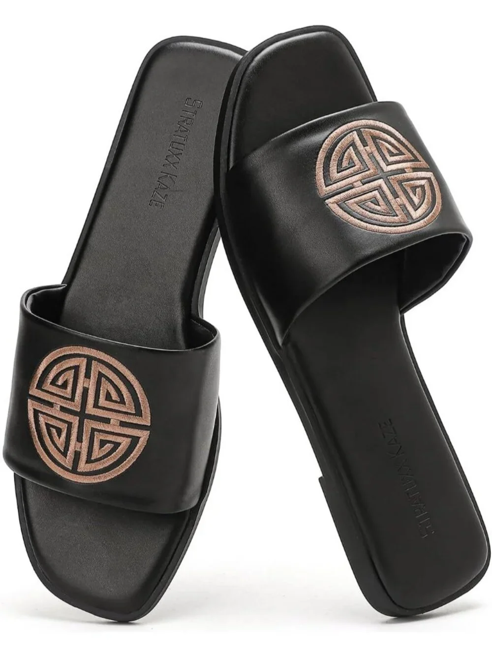 Women's Black Brown Foam Comfy Slide Flat Cute Leather Beach Dress Summer Shoes